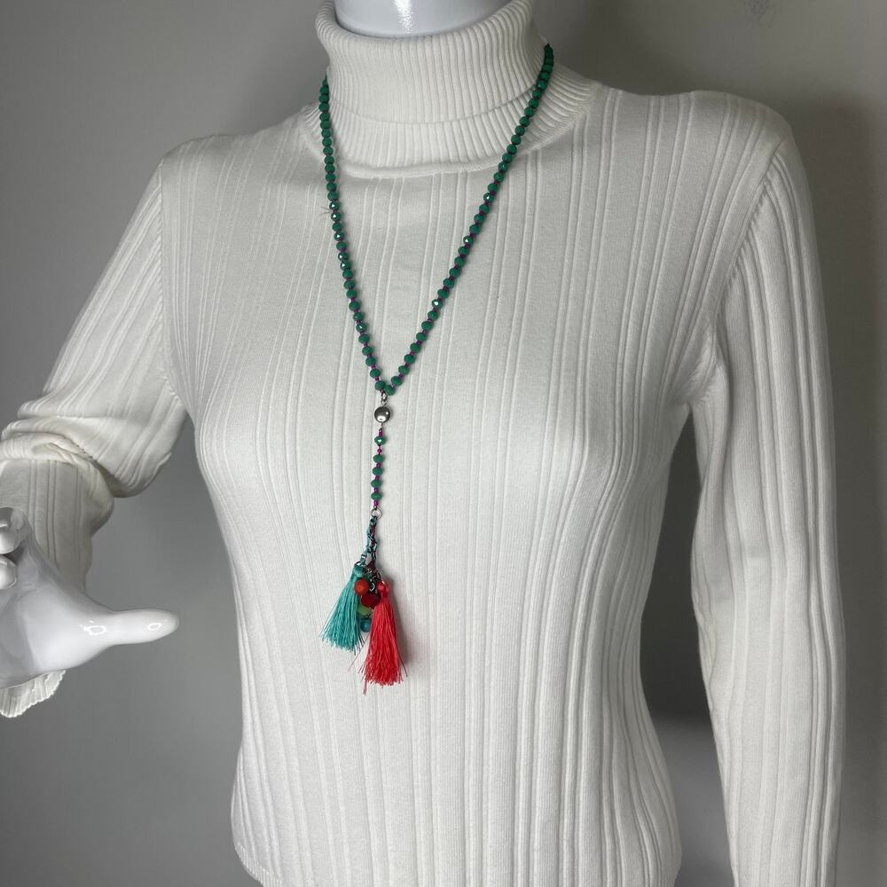 necklace pendant costume jewelry Turquoise & red colored faceted beaded bohemian